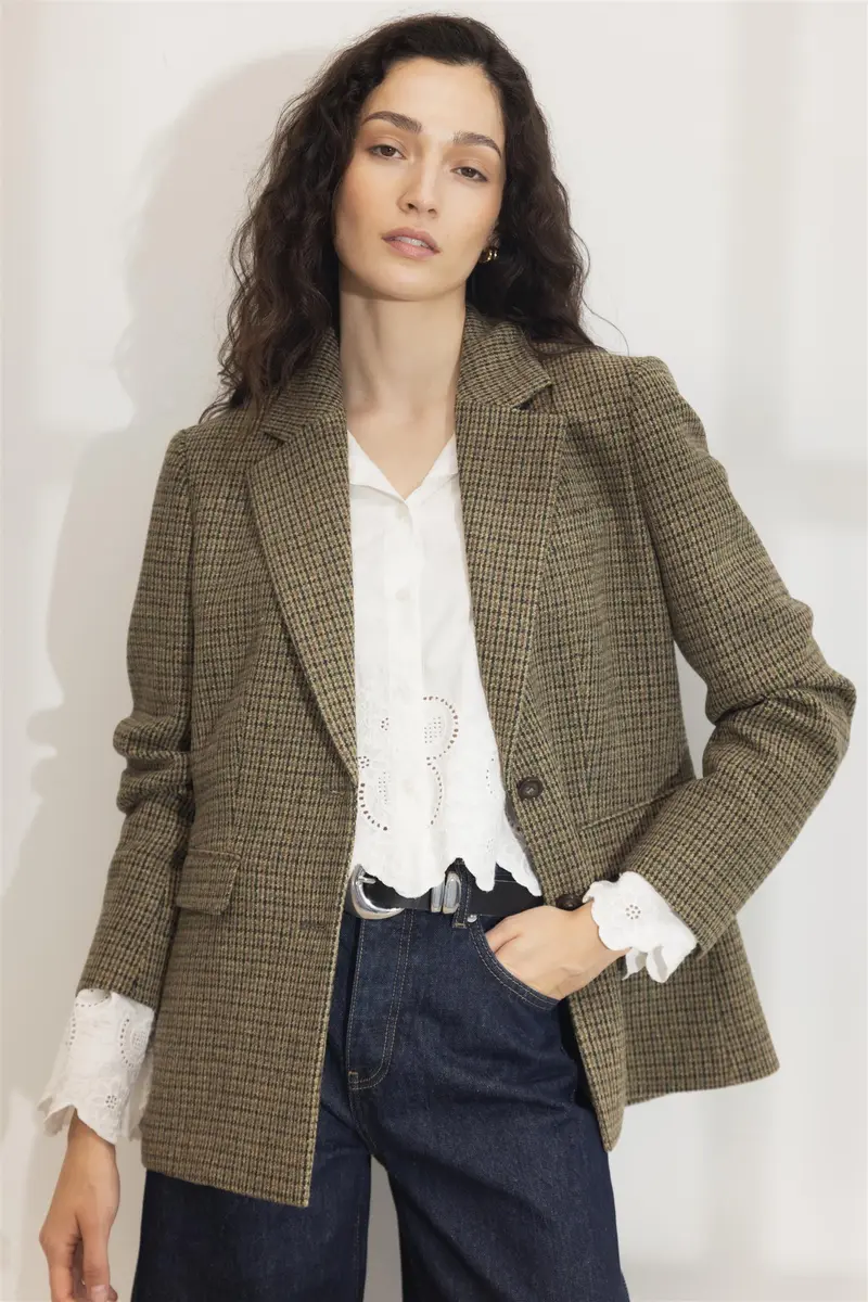Brook Houndstooth Blazer Green