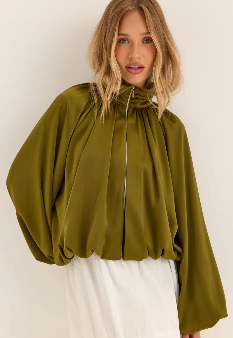 Bubble Hem Satin Jacket