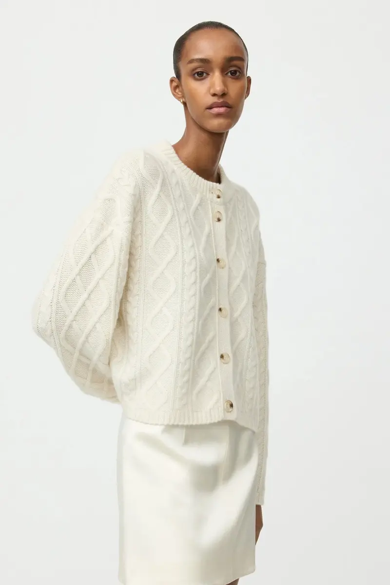 Cable Knit Cardigan Feather White