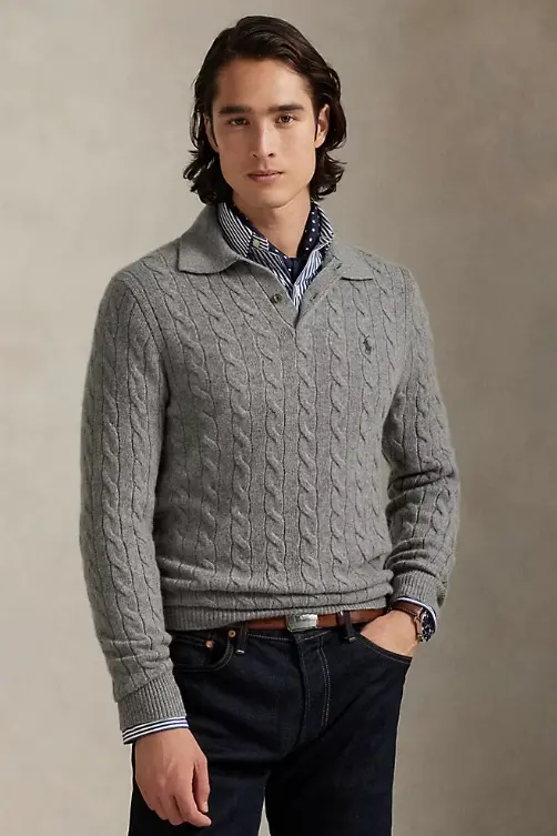 Cable-Knit Wool-Cashmere Jumper Fawn Grey Heather