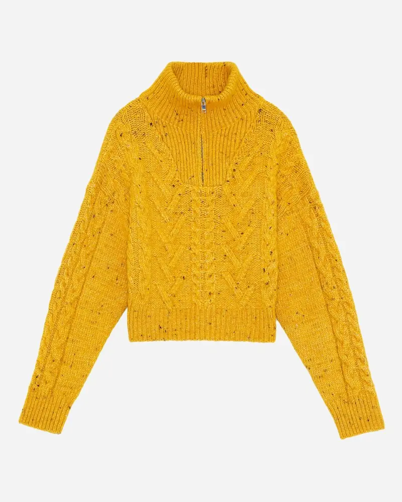 Cable Knit Zipper Blouse - Spectra Yellow