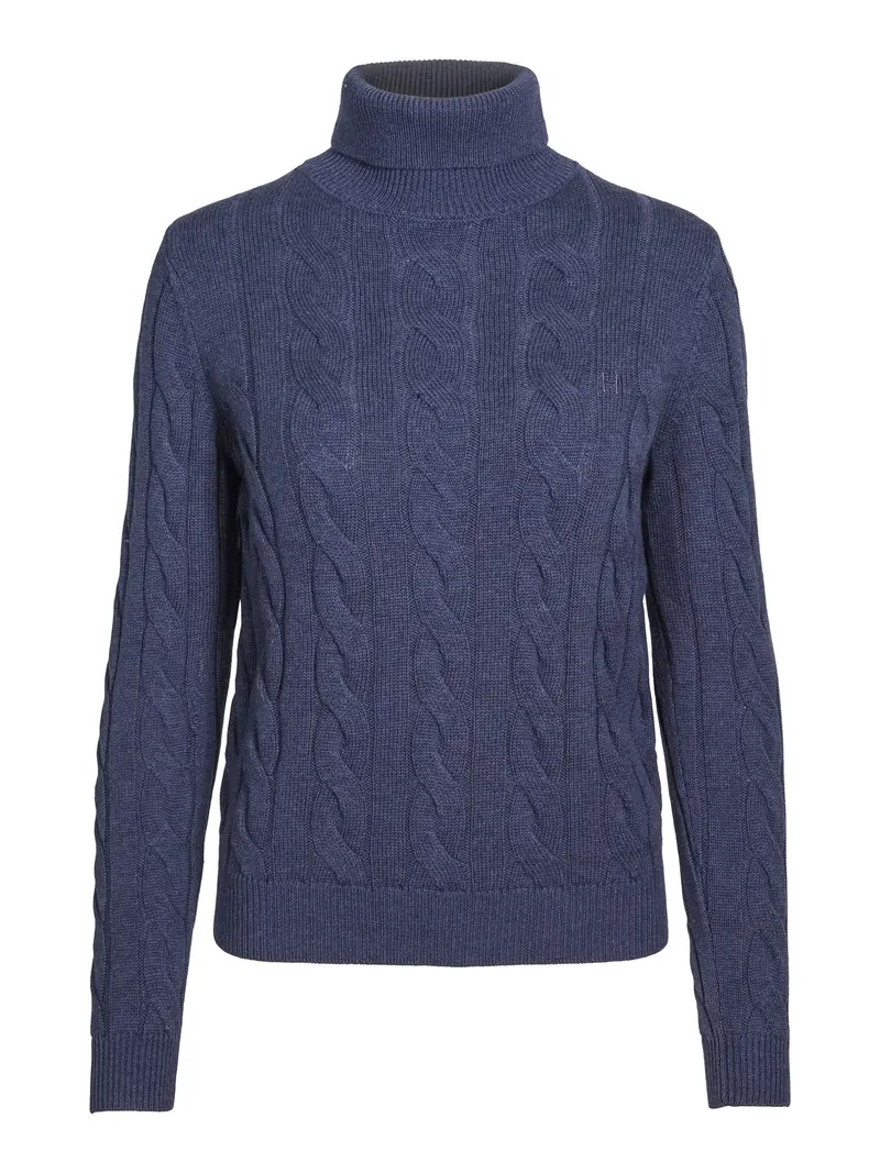 Cable knitted roll neck Dark jeans blue