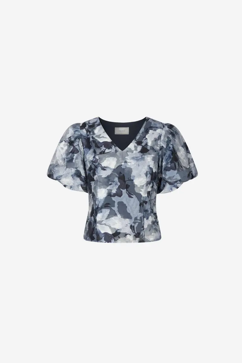Camia Brocade Floral Blouse Floral Grey