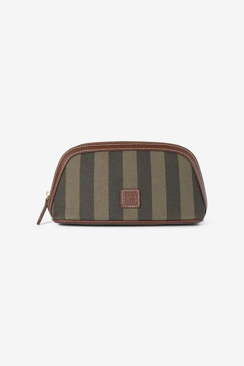 Canvas Cosmetic Pouch Small Green Stripe
