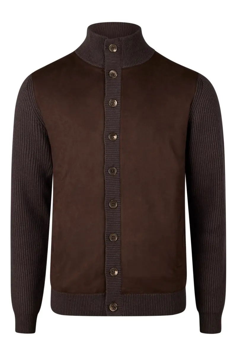 Cardigan Knitted Hybrid Buttoned Alcantara Brown