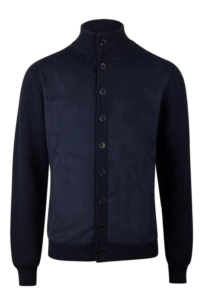 Cardigan Knitted Hybrid Buttoned Alcantara Navy