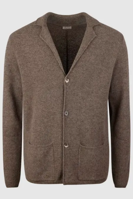 Cardigan Knitted Texture Yak Merino Wool Light Brown