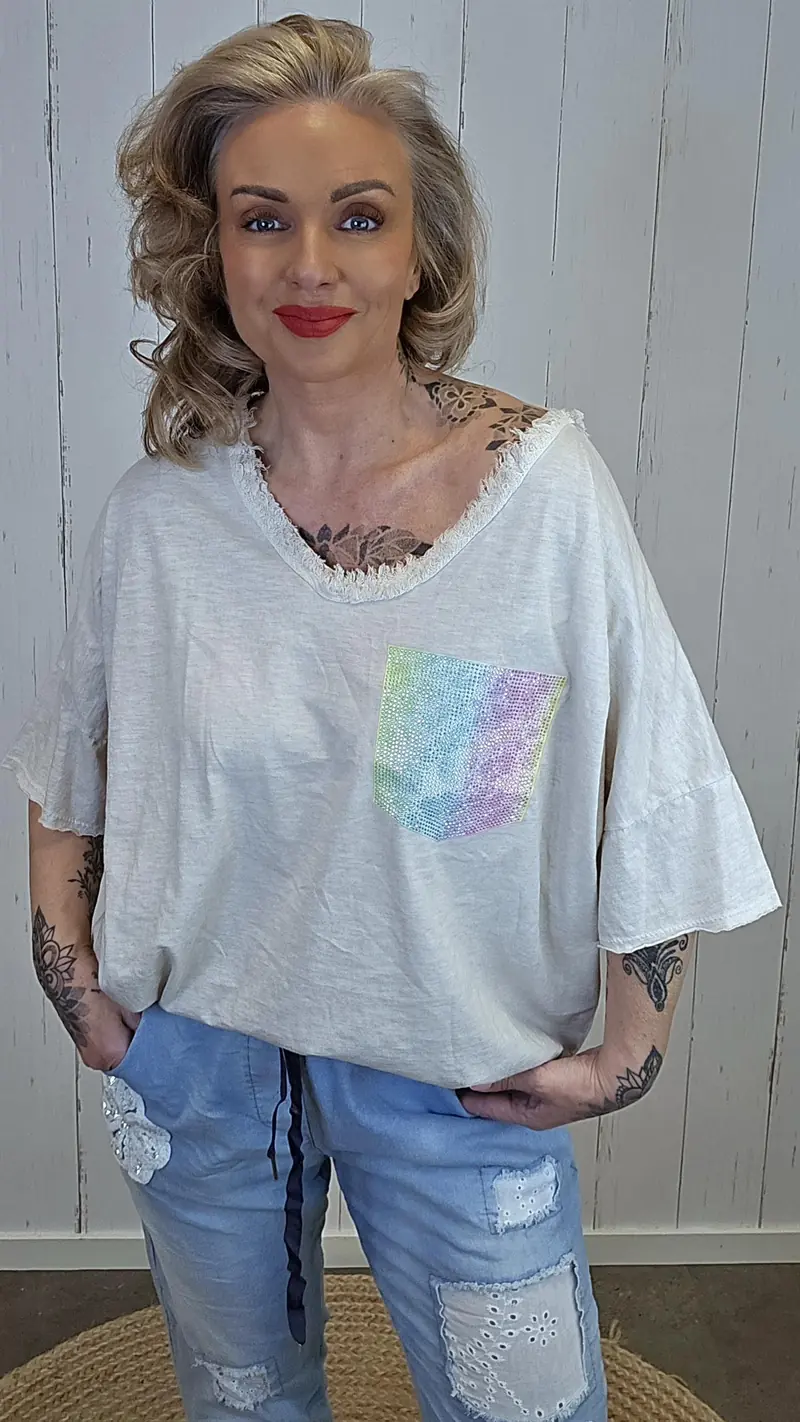Carla shimmer topp beige