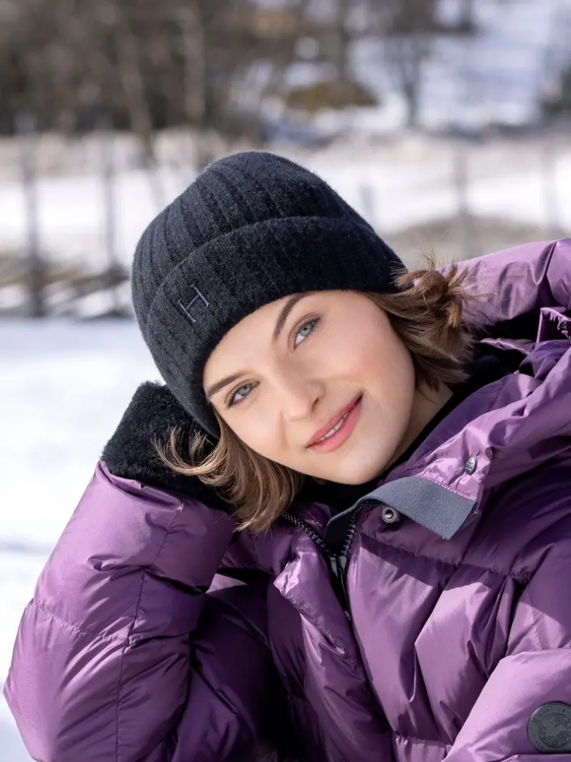 Cashmere rib beanie Sort