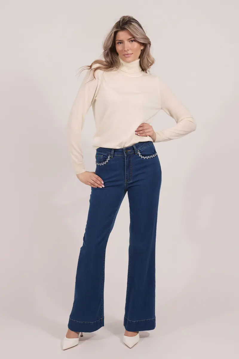 Casual denim jeans w/Ribbon Ink Jeans Blue