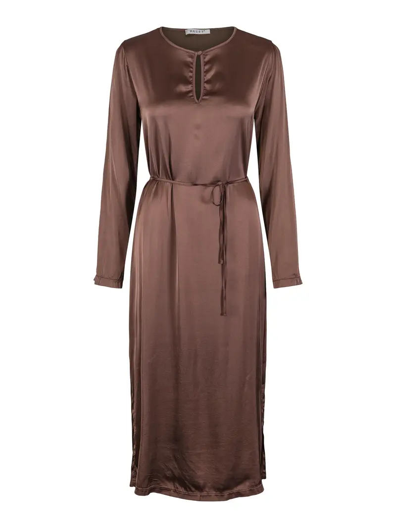Casual long stretch satin dress Dark Brown