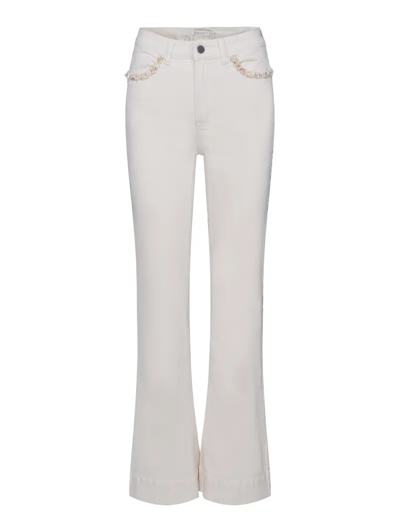 Casual stretch twill trouser w/Ribbon Ecry