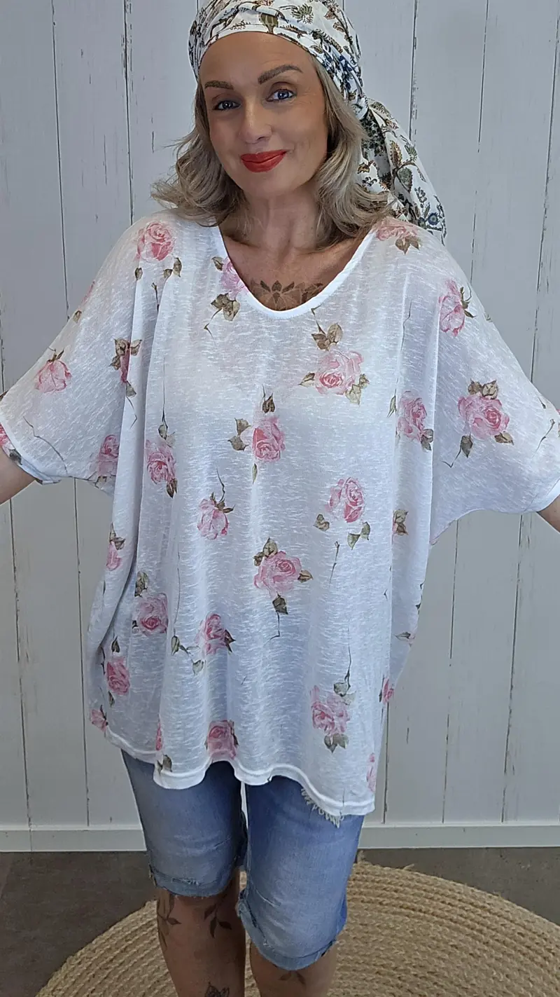 Catty flower oversized topp hvit