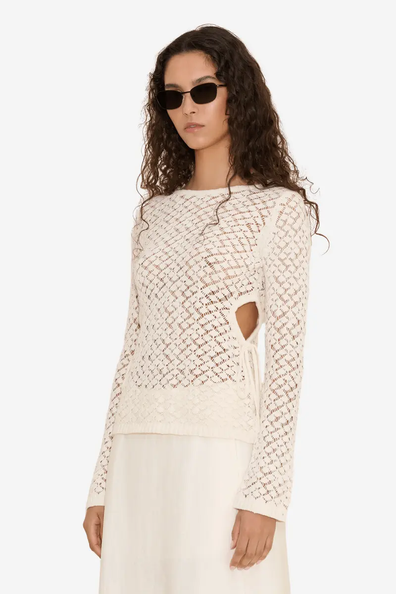 Cecilia Knit Crochet Long Sleeve Ecru