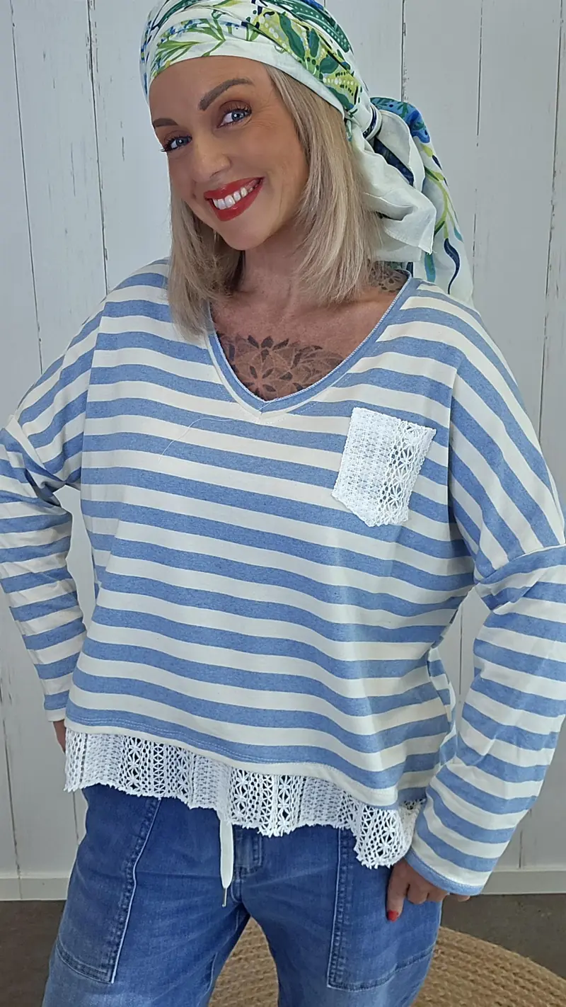 Cecilie stripet topp lyseblå