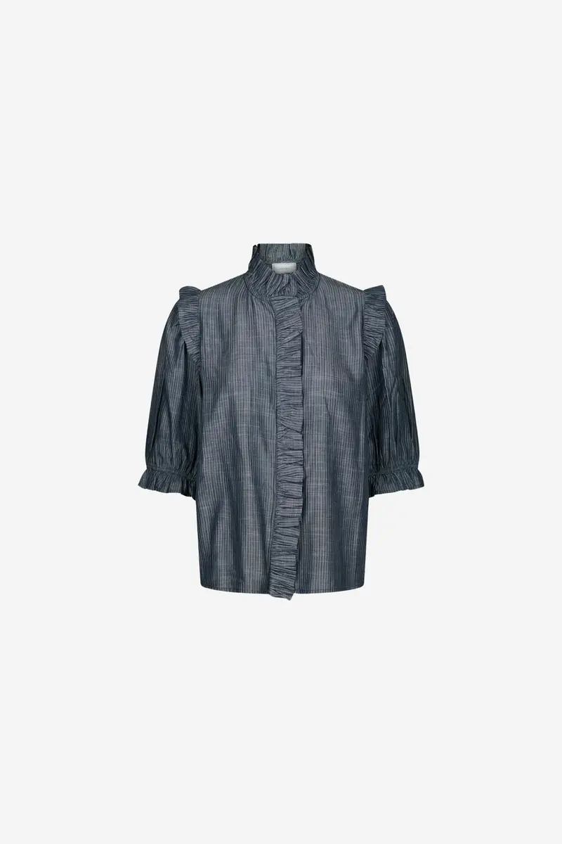 Chacha Chambray Stripe Blouse Dark Blue