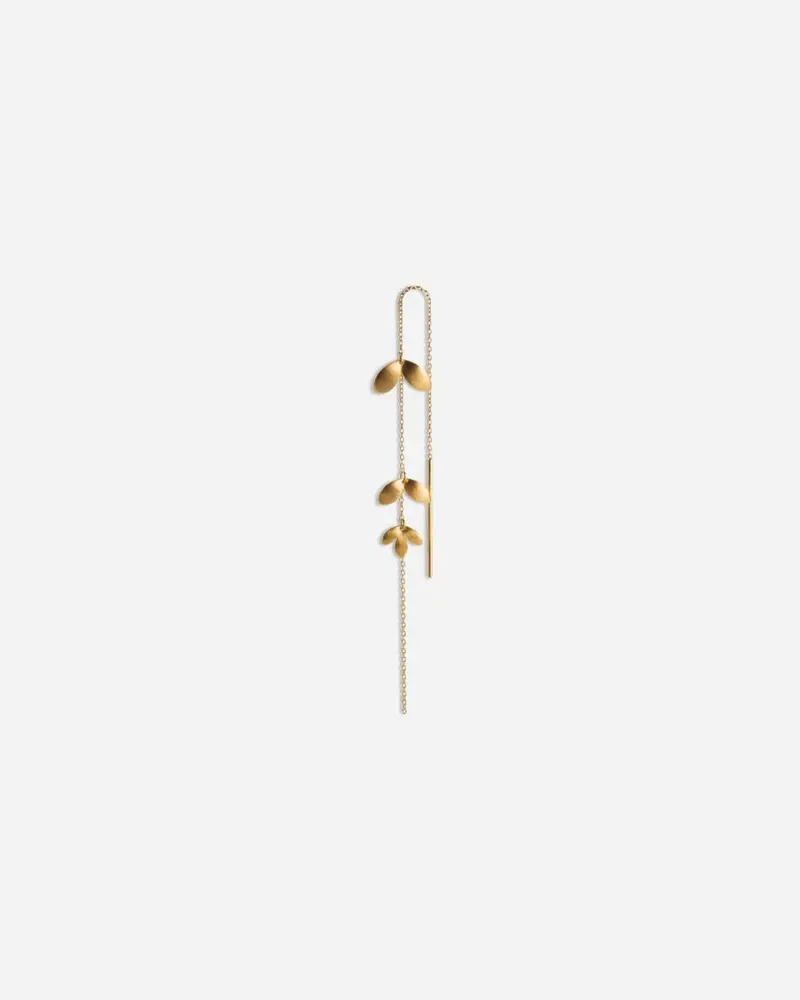 Chain Earring With 3 Leaves - Guld