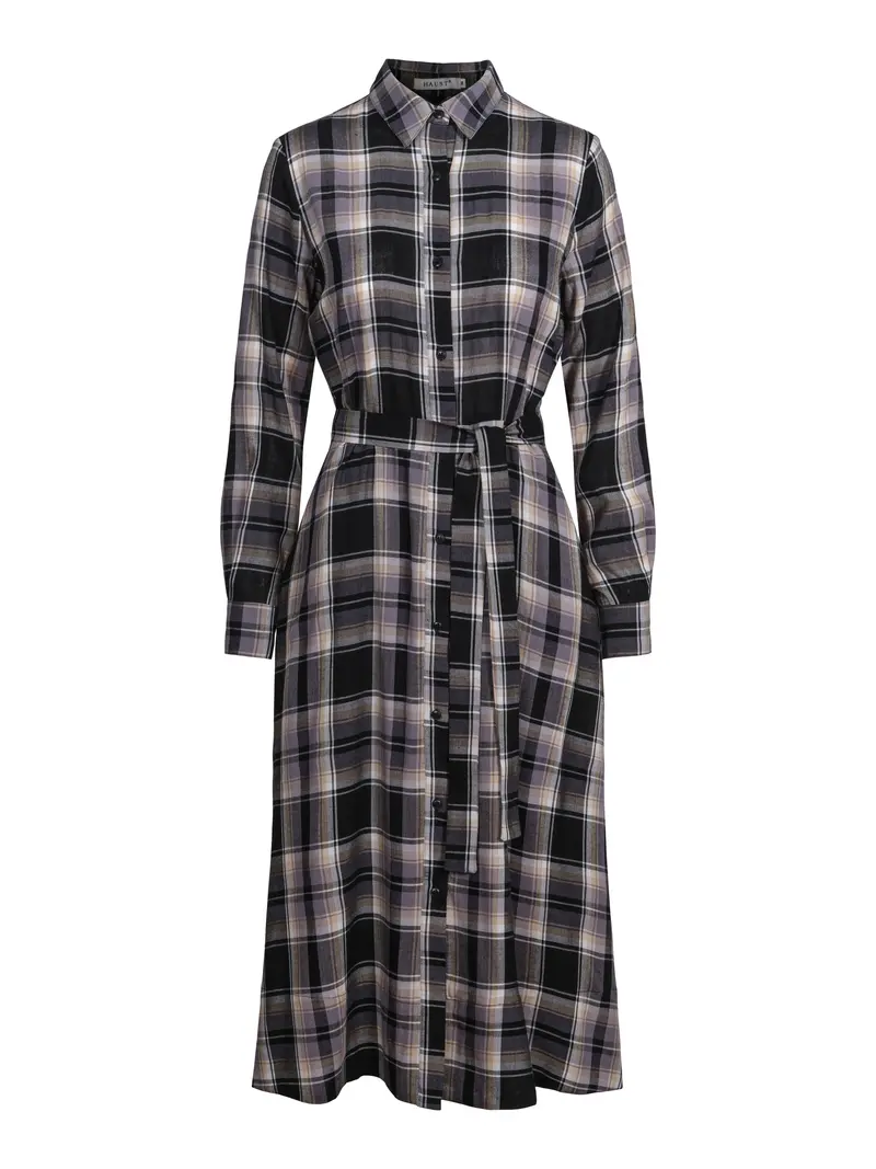 Checked shirt dress, long Black