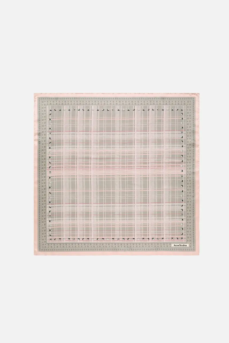 Checkered Silk Scarf Pink/Taupe