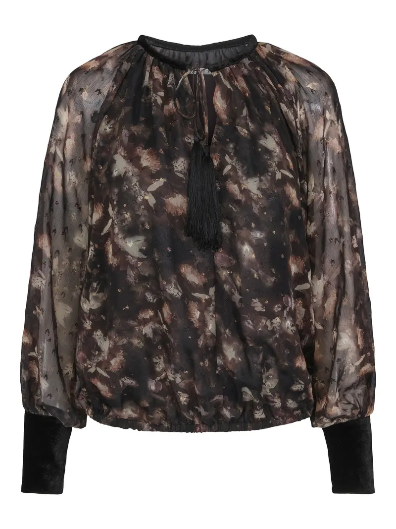 Chiffon feminine tassel blouse Black