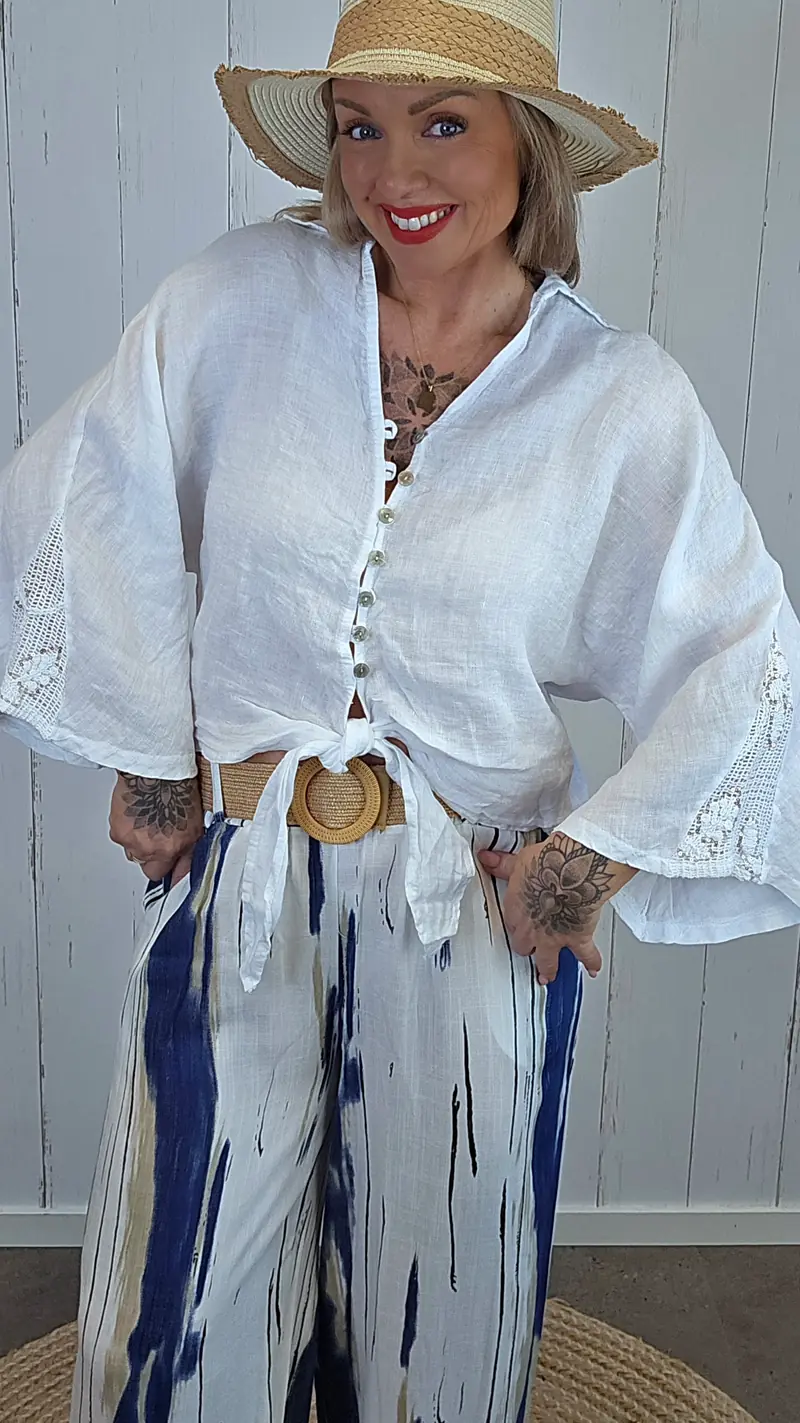 Christy lin skjorte med knyting hvit