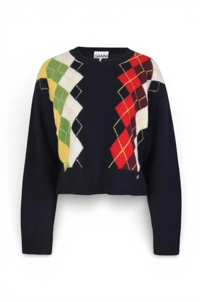 Chunky Wool Mix Argyle Knit