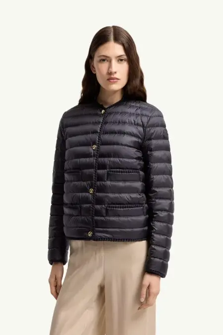 Circaete Braided Trim Short Down Jacket Navy Blue