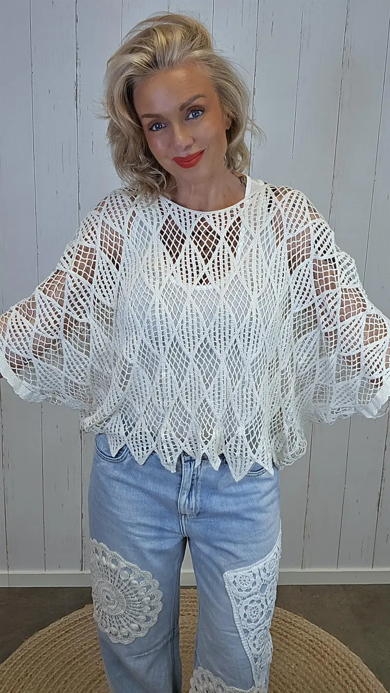 Clara ponchotopp heklet beige