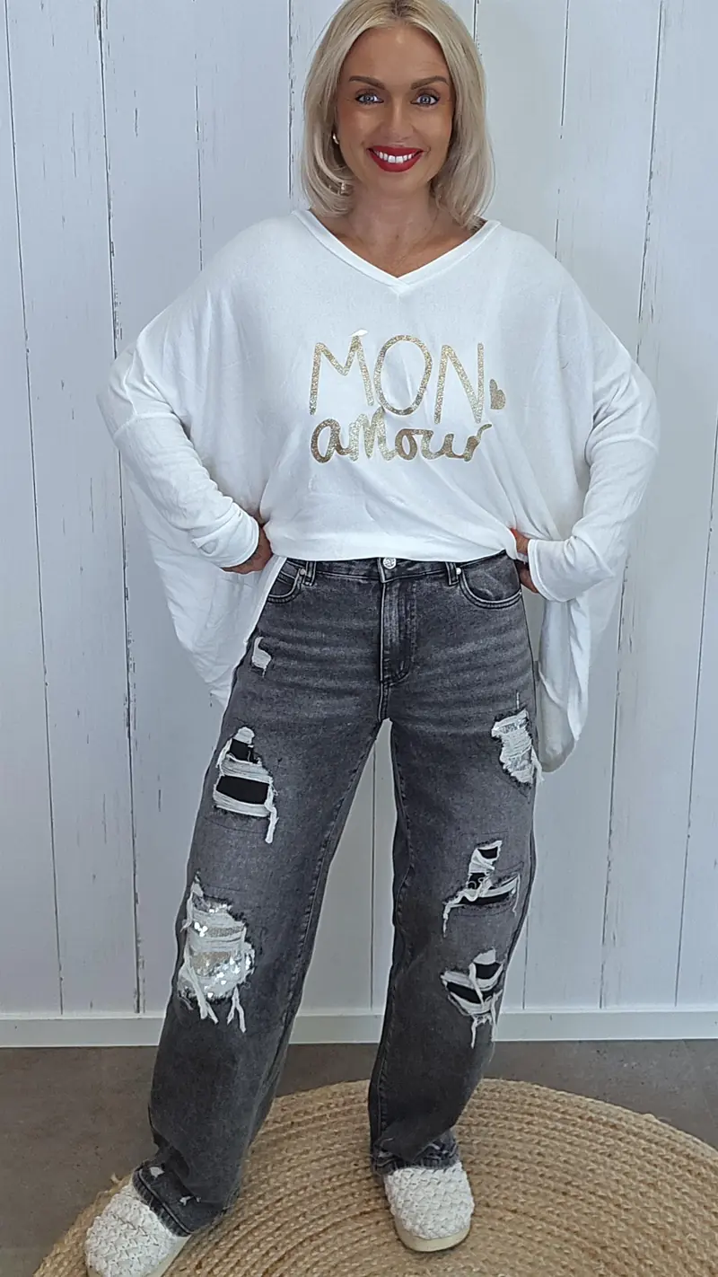 Clarissa Patches jeans gråsvart
