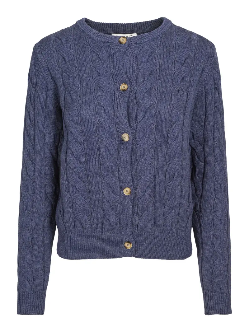 Classic cable knitted cardigan Dark jeans blue