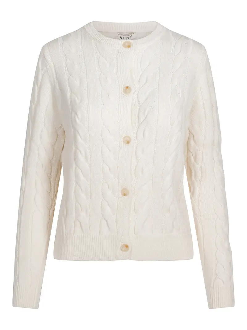 Classic cable knitted cardigan Krem