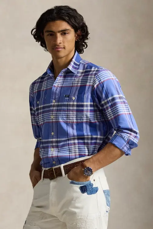 Classic Fit Plaid Oxford Workshirt Blue Red Multi