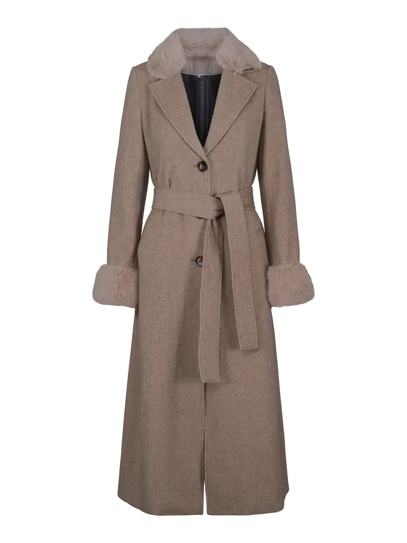 Classic long belt coat Sand Mel.