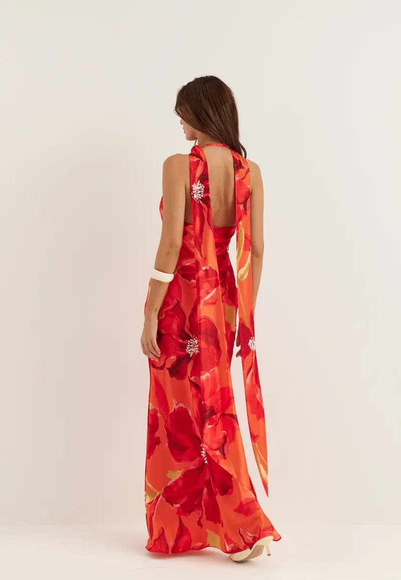 Clementine High Neck Satin Max