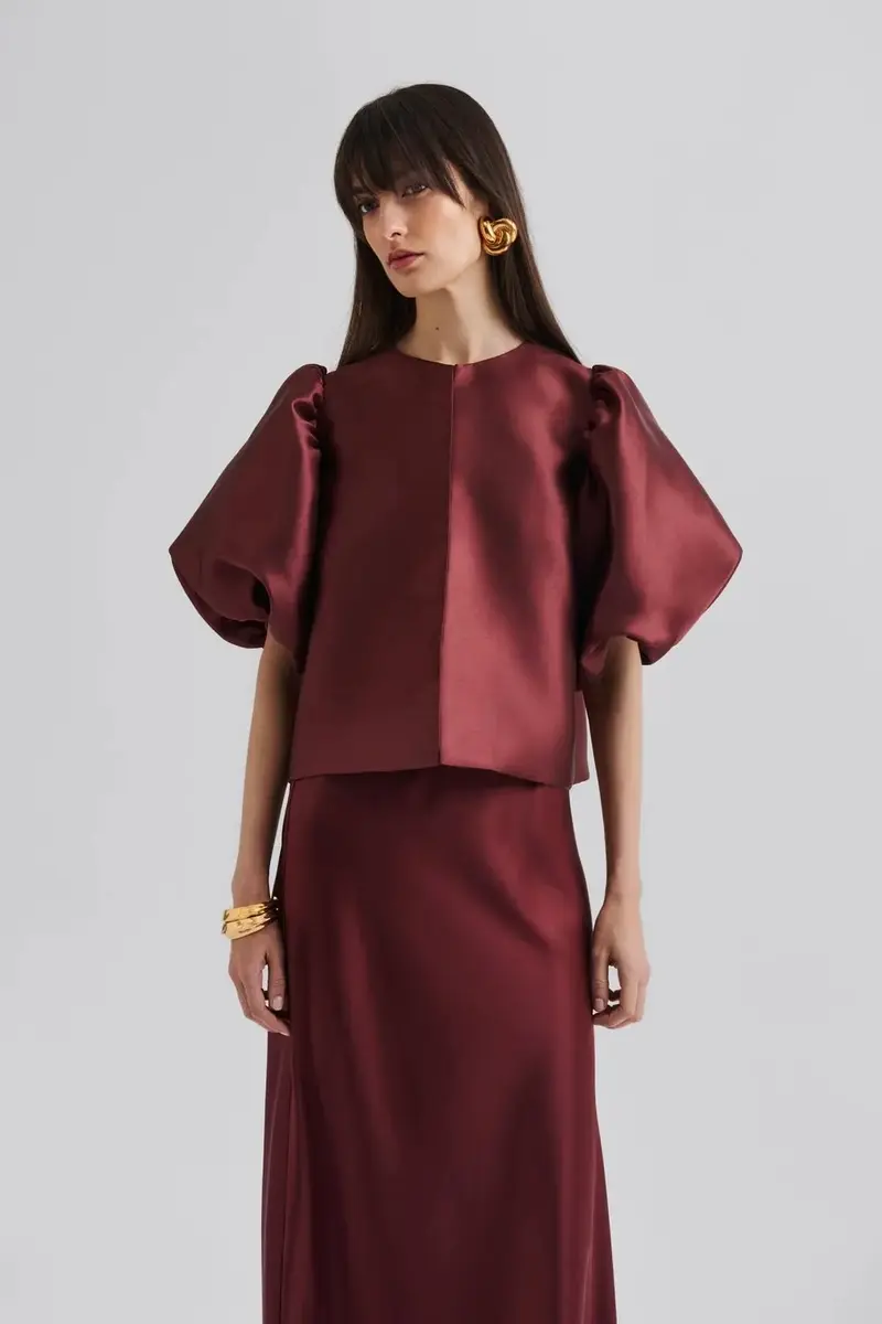Cleo pouf Sleeve Blouse Wine