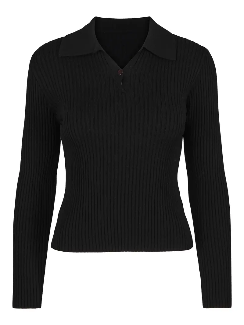 Collar rib knit pullover Black