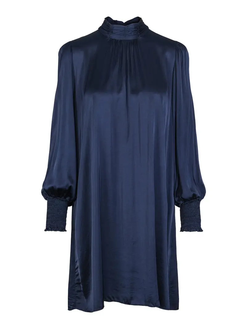 Collar satin strtech dress Navy