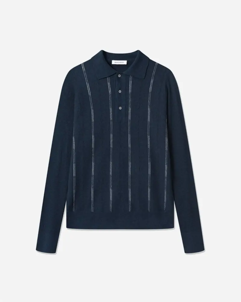 Cooper Contrast Stripe LS Polo - Navy