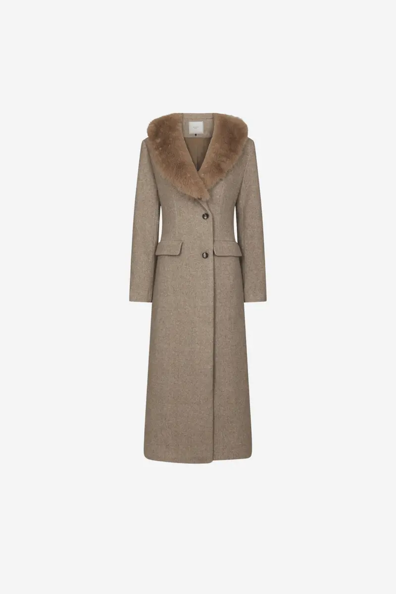 Corina Herringbone Twill Coat Beige Melange