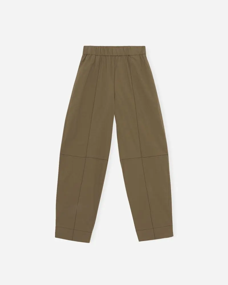 Cotton Crepe Elasticated Curve Pants - Teak