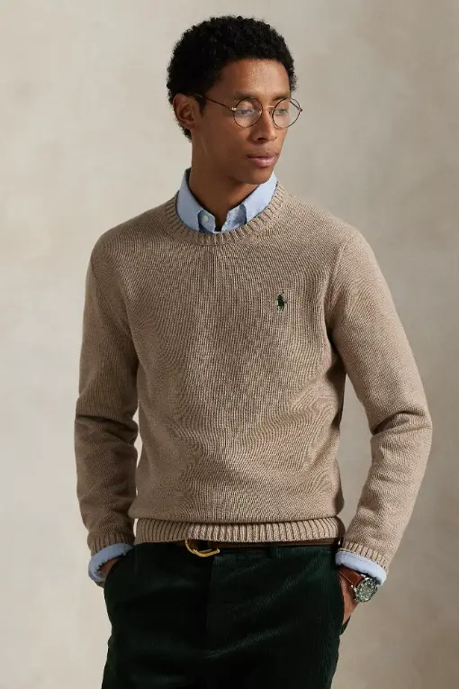 Cotton Crewneck Jumper Bronze Melange
