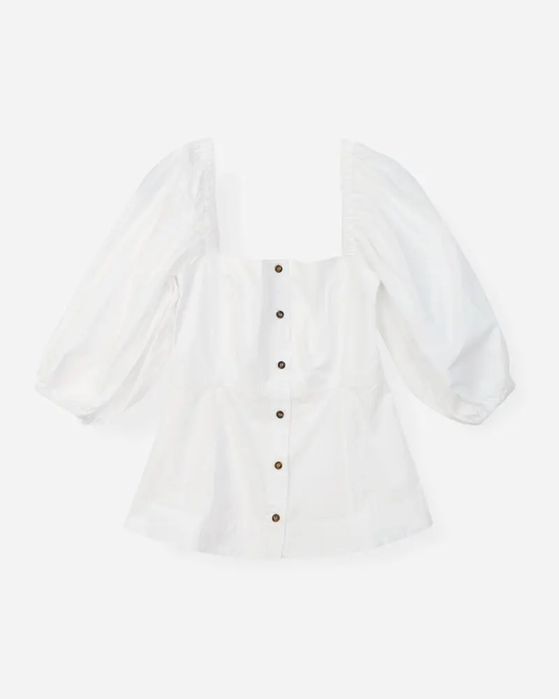 Cotton Poplin Puff Sleeve - White