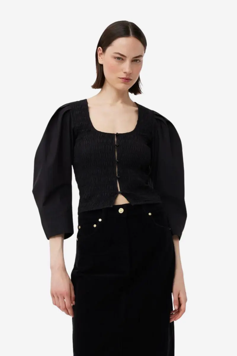 Cotton Poplin Smock Blouse Black