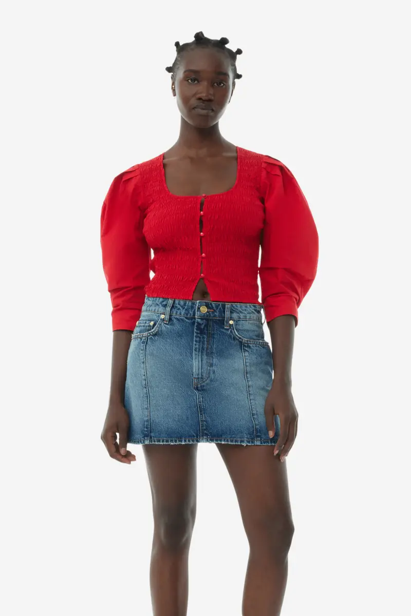 Cotton Poplin Smock Blouse Racing Red