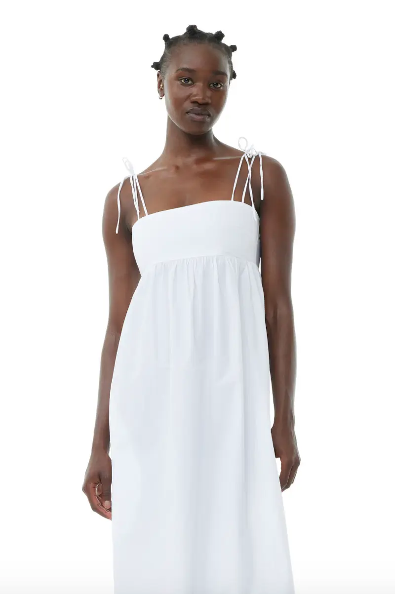 Cotton Poplin String Midi Dress - Bright White