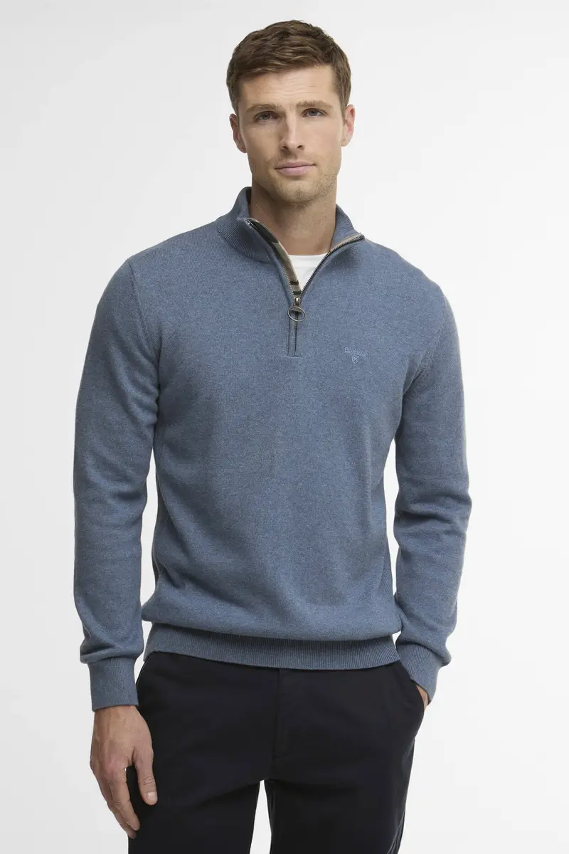 Cotton Quarter-Zip Jumper Dusk Blue