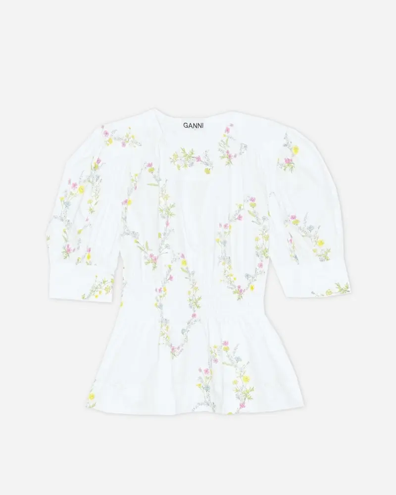 Cotton V-neck Smock Blouse - Bright White