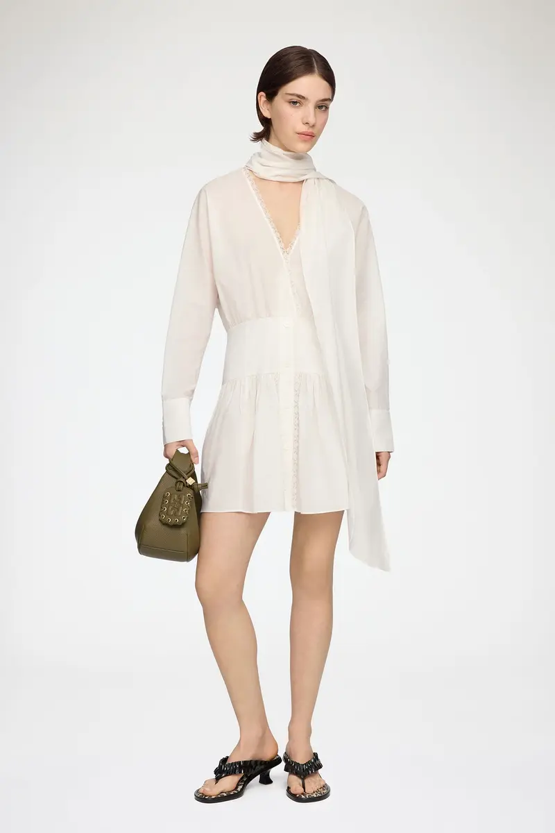 Cotton Voile Kimono Scarf Mini Dress Bright White