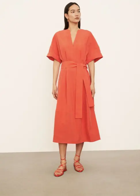 CUFFED S/S V-NECK DRESS