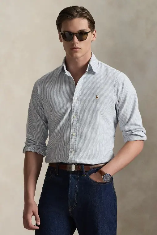 Custom Fit Oxford Shirt Blue/White Stripe